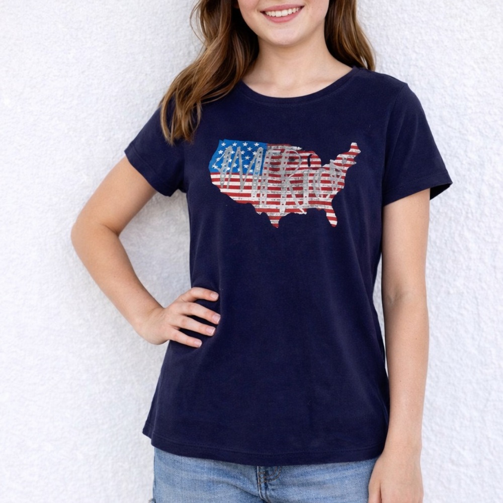 Circo girl’s navy blue 4th of July American flag tee size large (10/12)